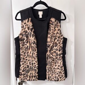 Chico's Black Vest with Leopard Print Fur xl/1